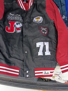 Peanuts Joe Cool Men's Red & Black Varsity Jacket
